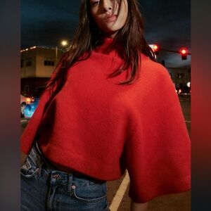 NWT Zara Red Wide-Sleeve Knit Sweater